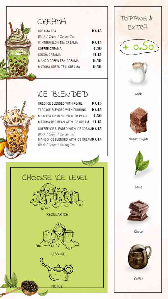 Artisan Bubble Tea & Ice Blended Menu