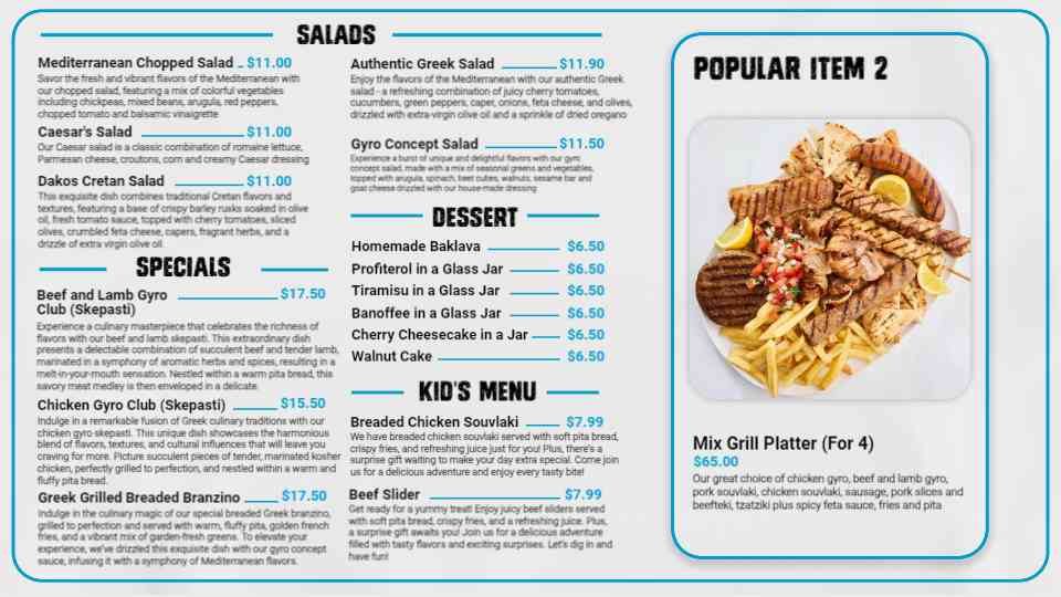 Grilled Delights & Flavorful Platters Menu