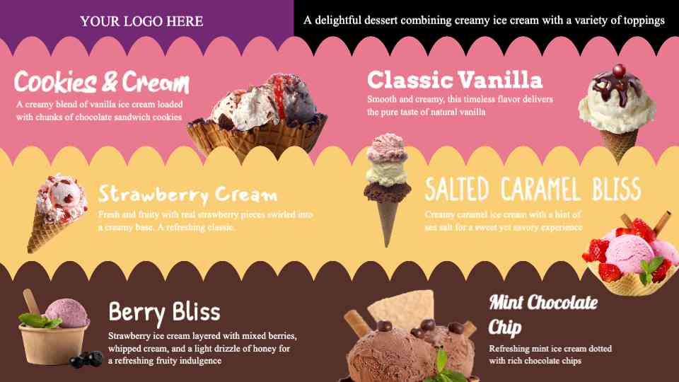 Whimsical Ice Cream Flavors Menu