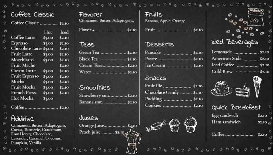 Classic Café Beverage & Snack Menu