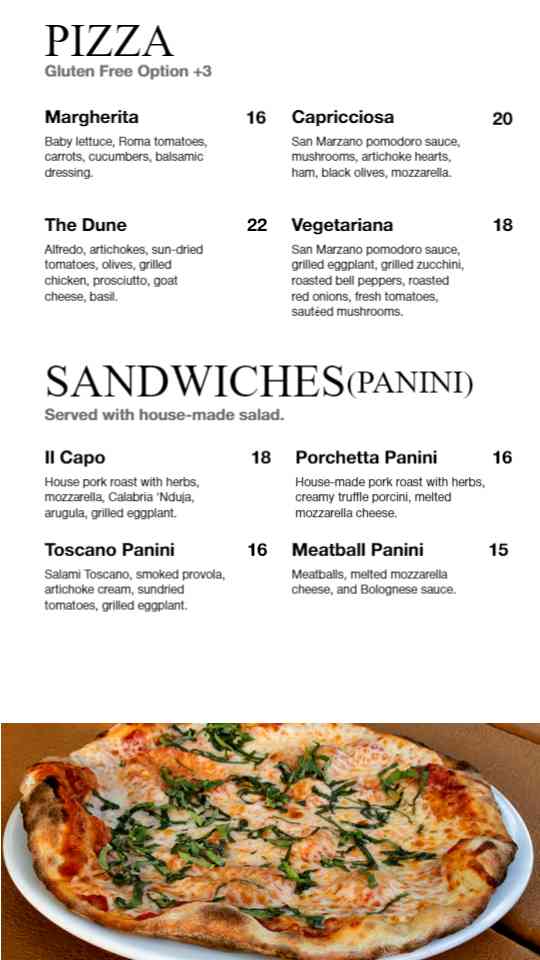 Artisan Pizza & Gourmet Panini Menu