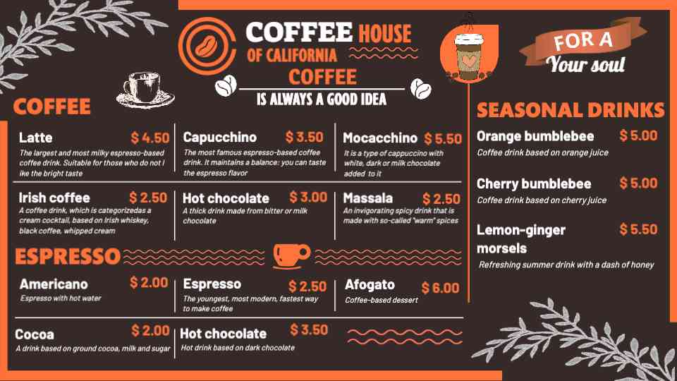 Café Blend & Seasonal Sips Menu