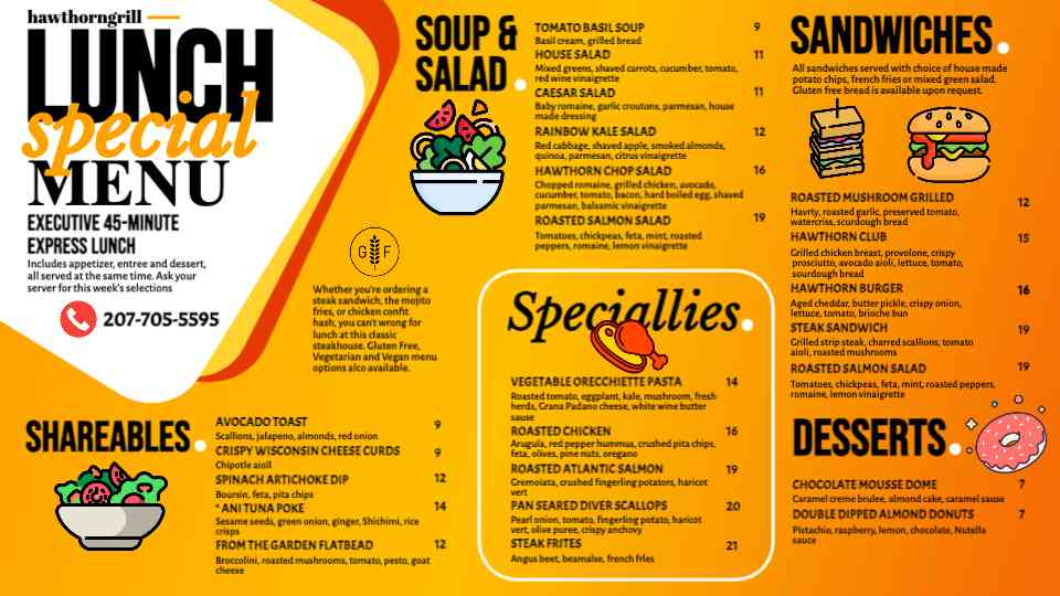 Executive Lunch Special Menu Display