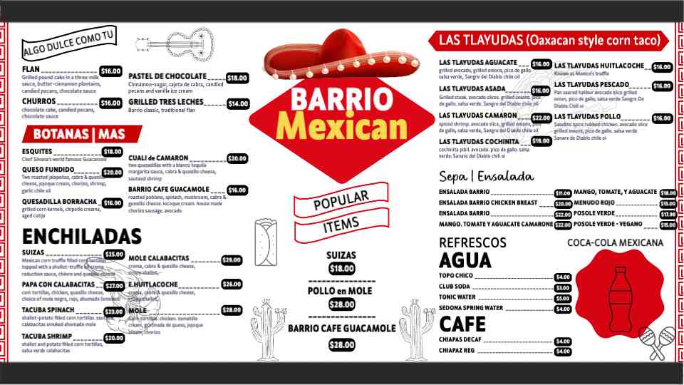 Barrio Mexican Menu Display