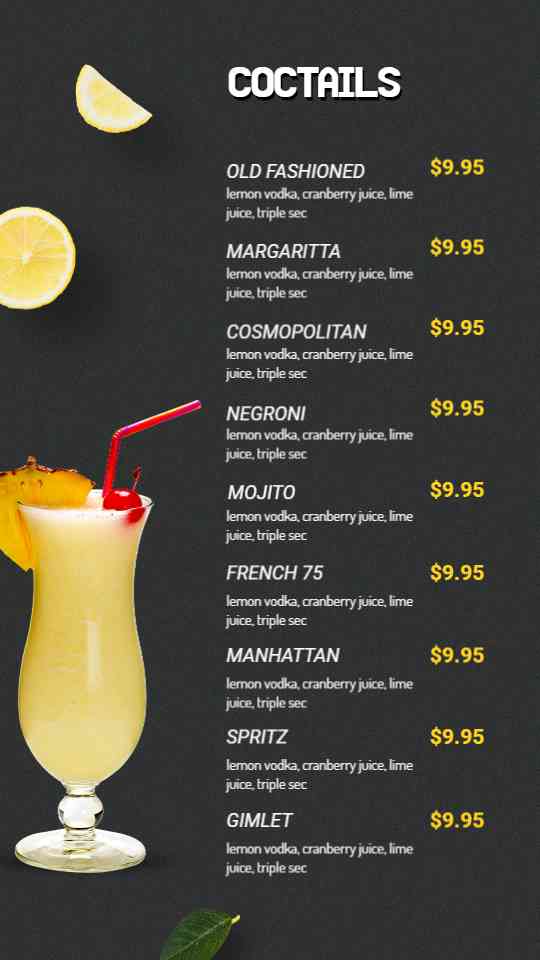 Classic Cocktail & Beverage Menu Display
