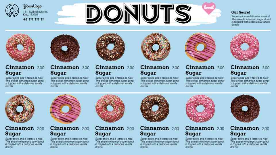 Cinnamon Sugar & Sweet Glaze Donut Menu