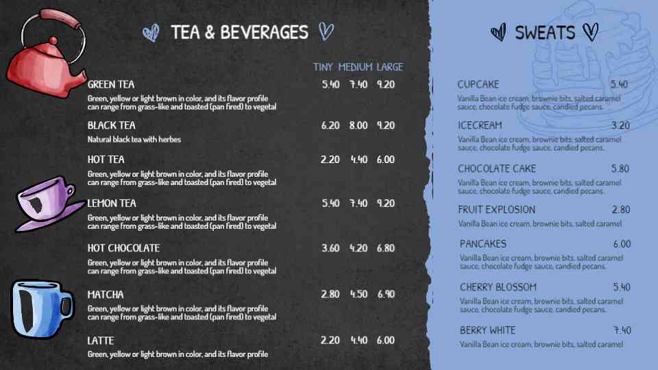 Tea & Sweet Indulgence Menu