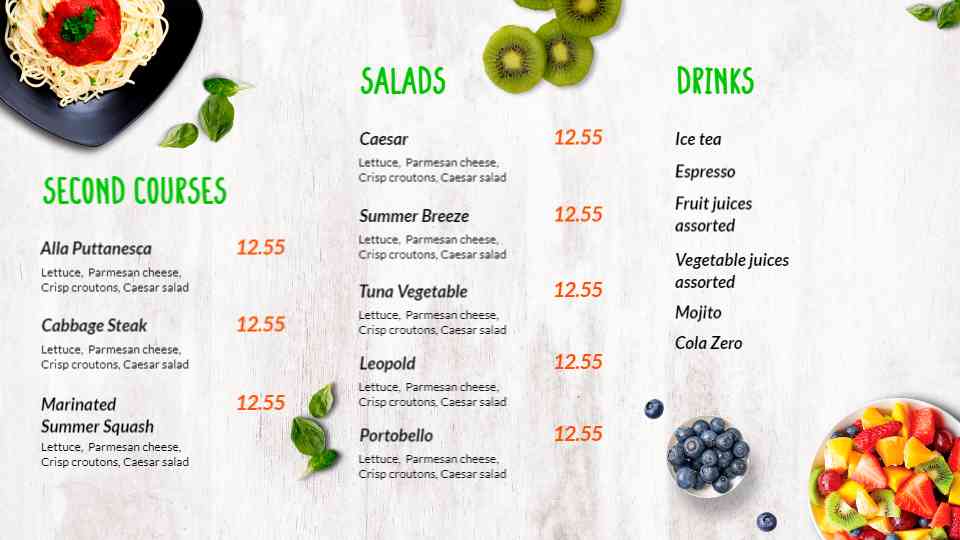 Vibrant Vegan & Fresh Salad Menu Display