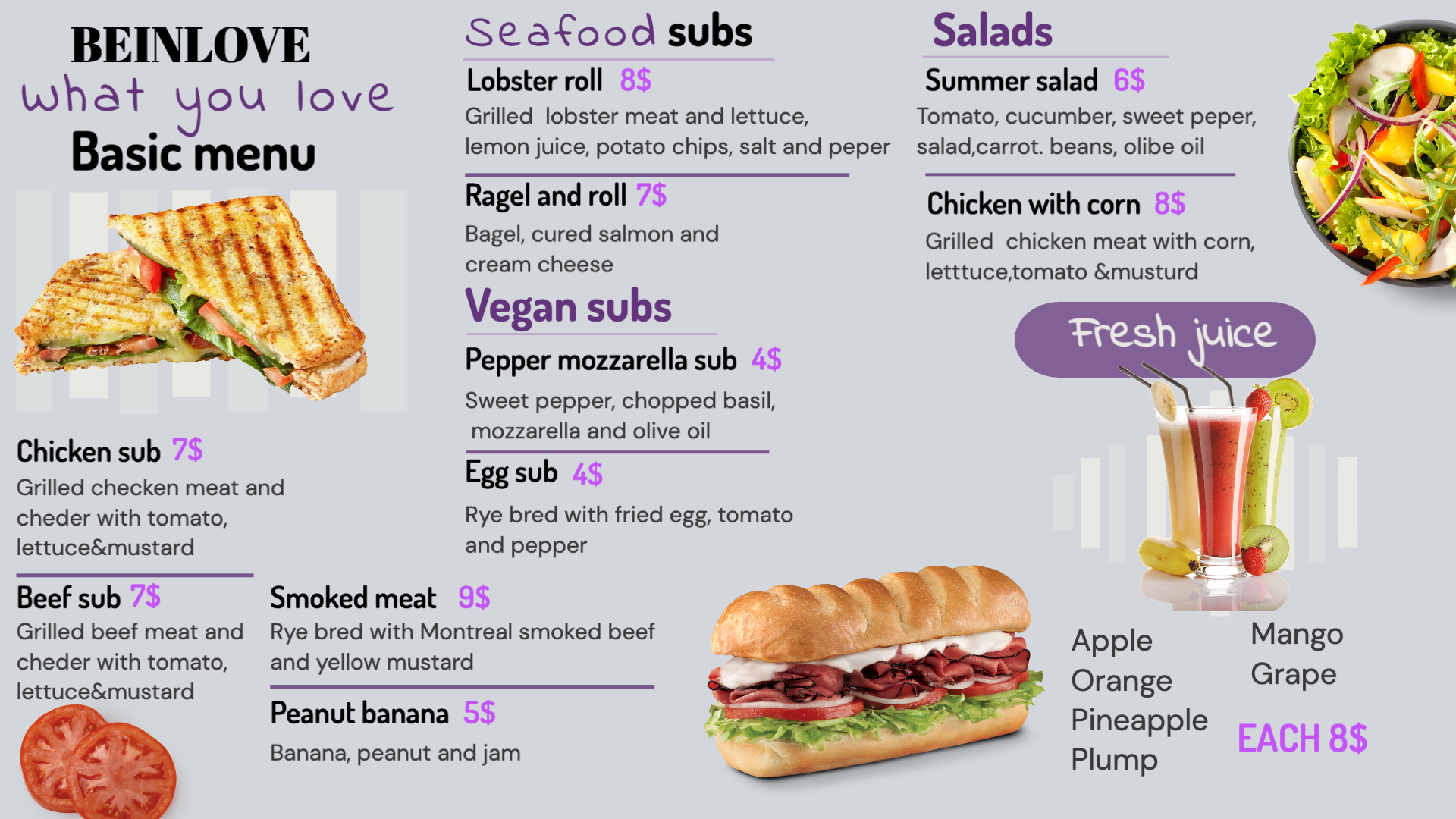 Fresh Bites Sandwich & Salad Menu