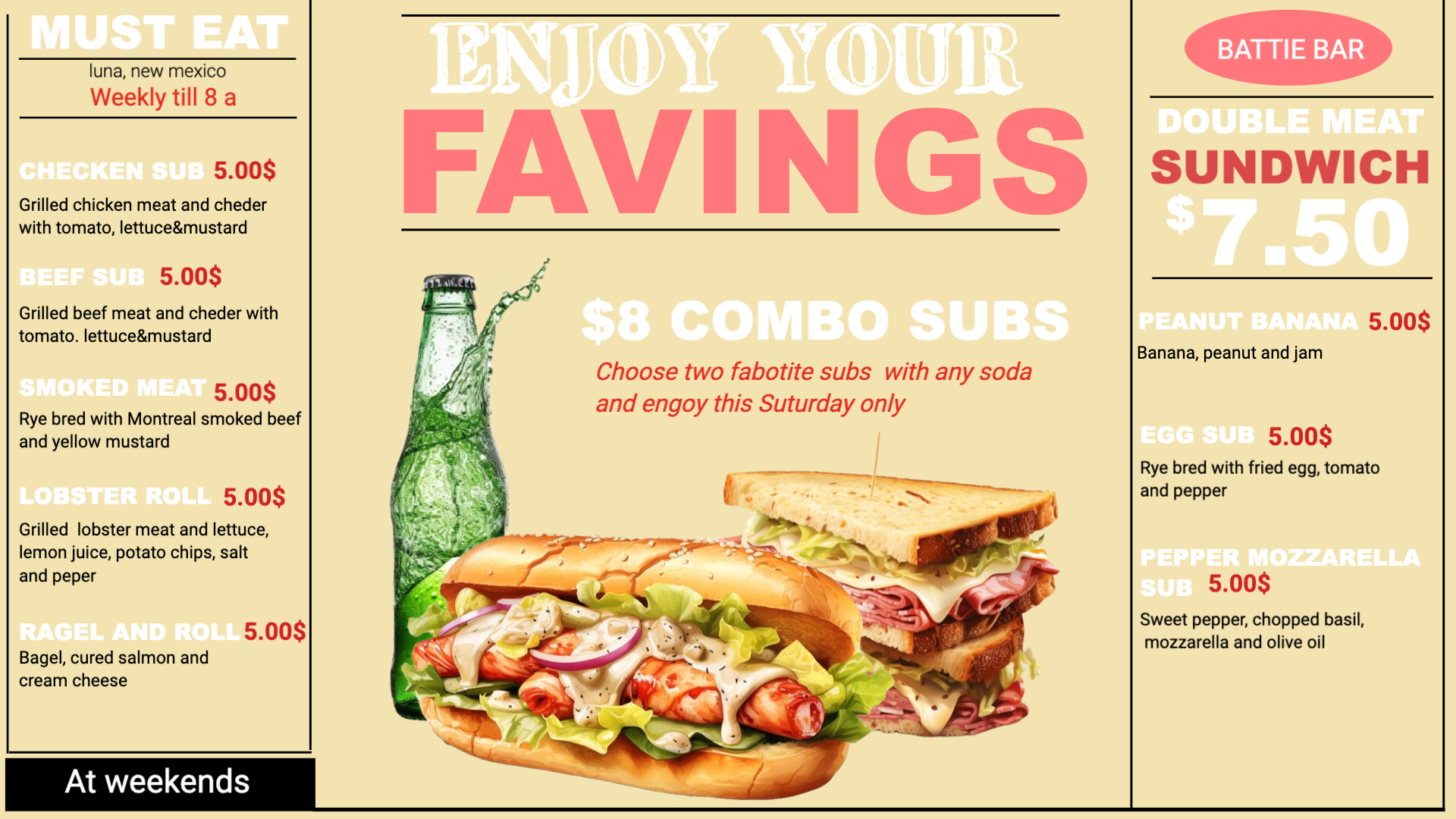 Savory Subs & Special Combos Menu