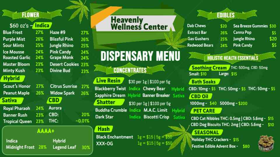 Comprehensive Cannabis Dispensary Menu