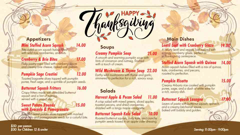 Editable Thanksgiving Dinner Menu Template