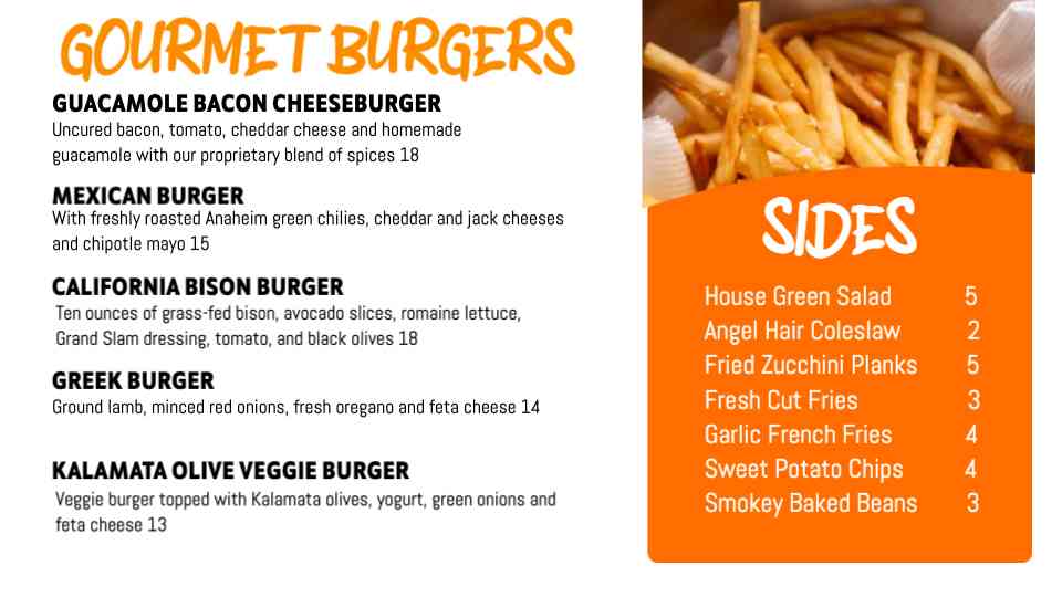 Gourmet Burger & Side Selection