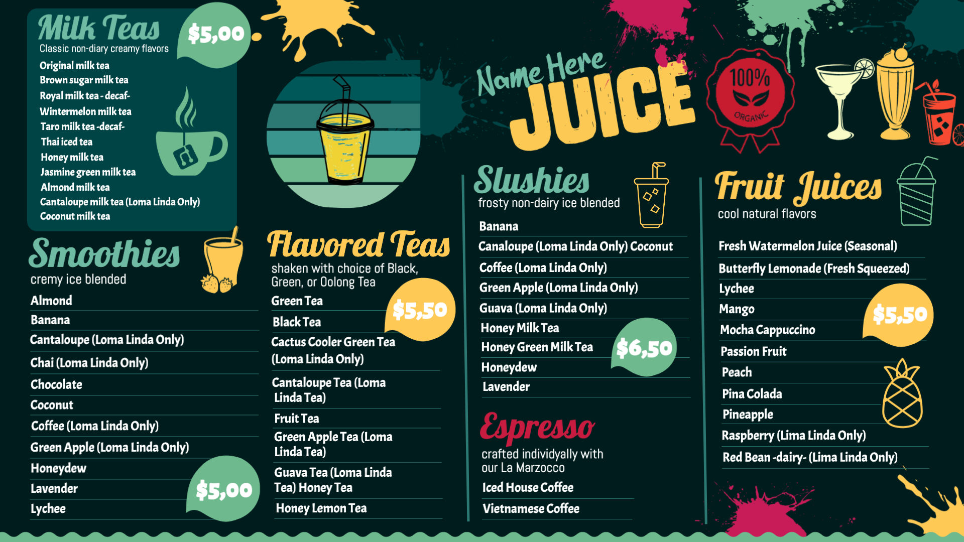 Fresh Fusion Juices & Smoothie Creations Menu