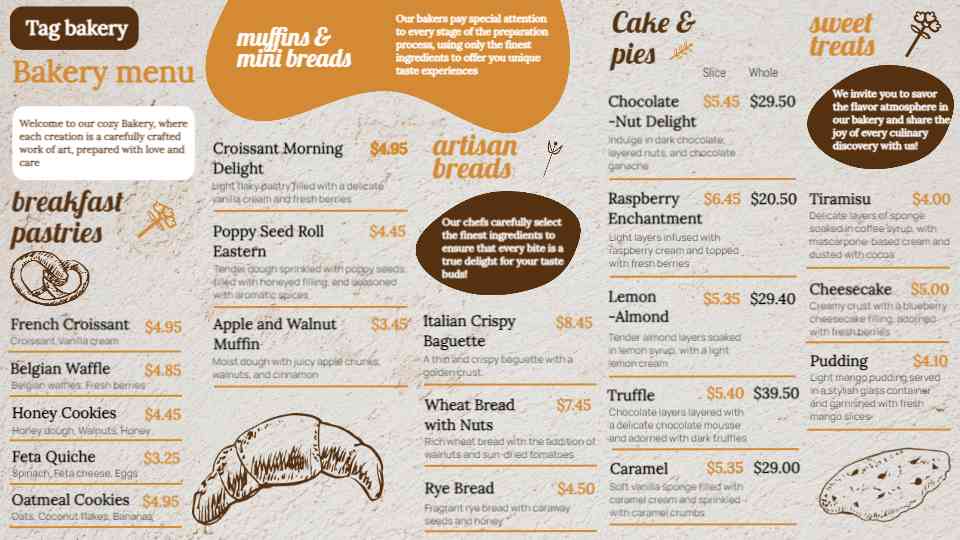 Artisan Bread & Fresh Pastry Menu