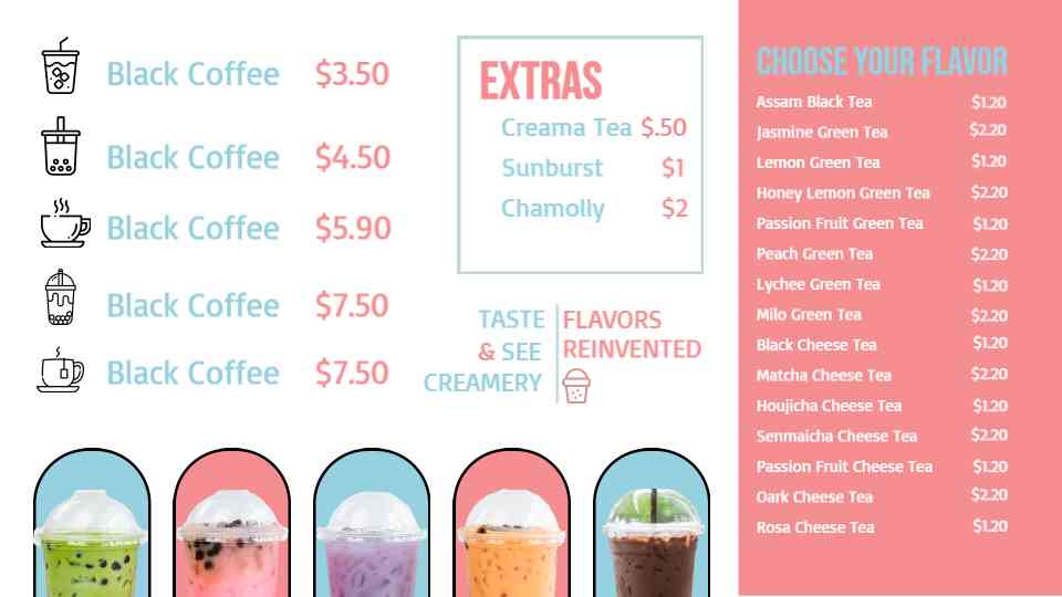 Pastel Boba & Coffee Fusion Menu