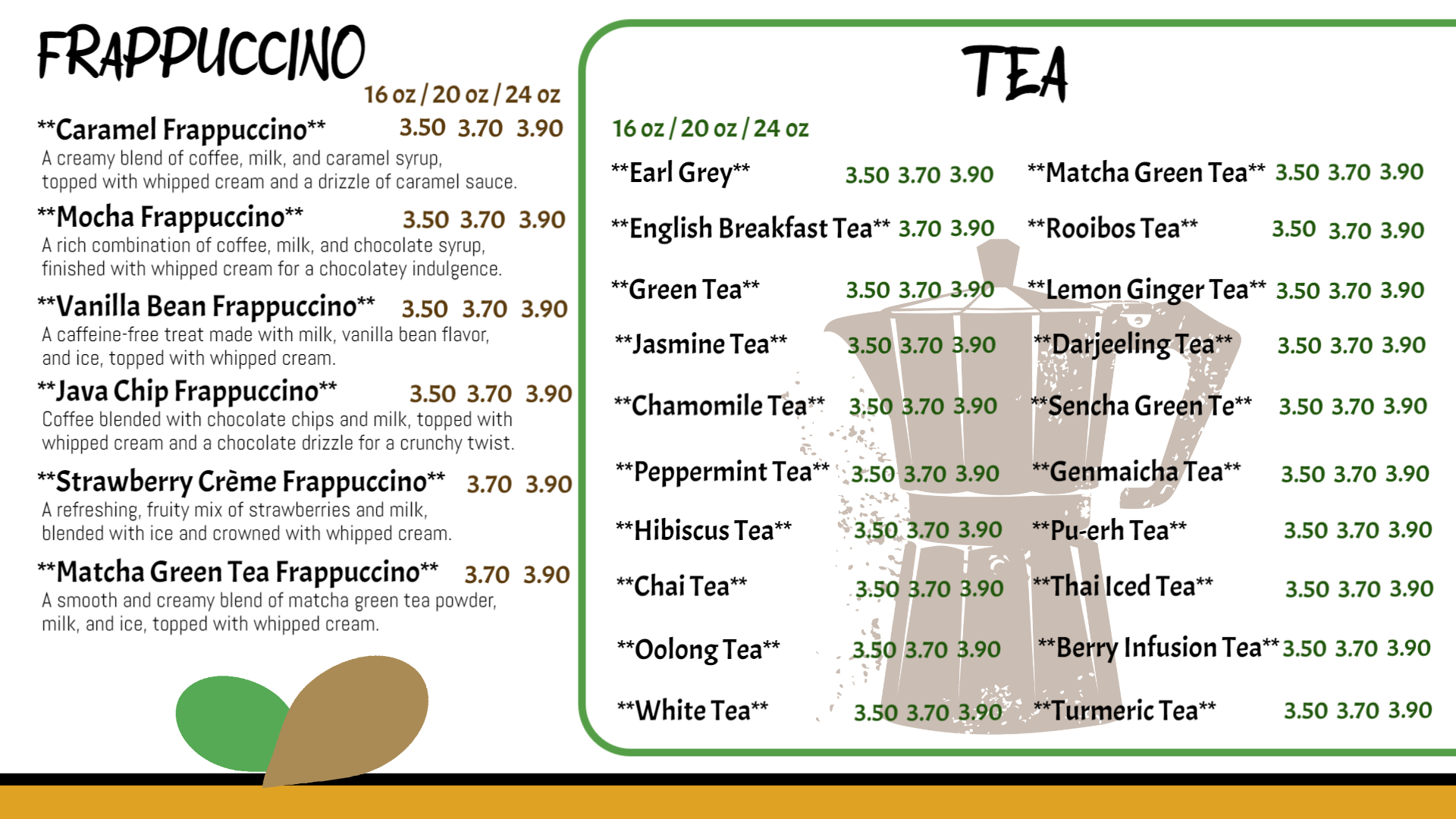 Café Menu Display Template Pro