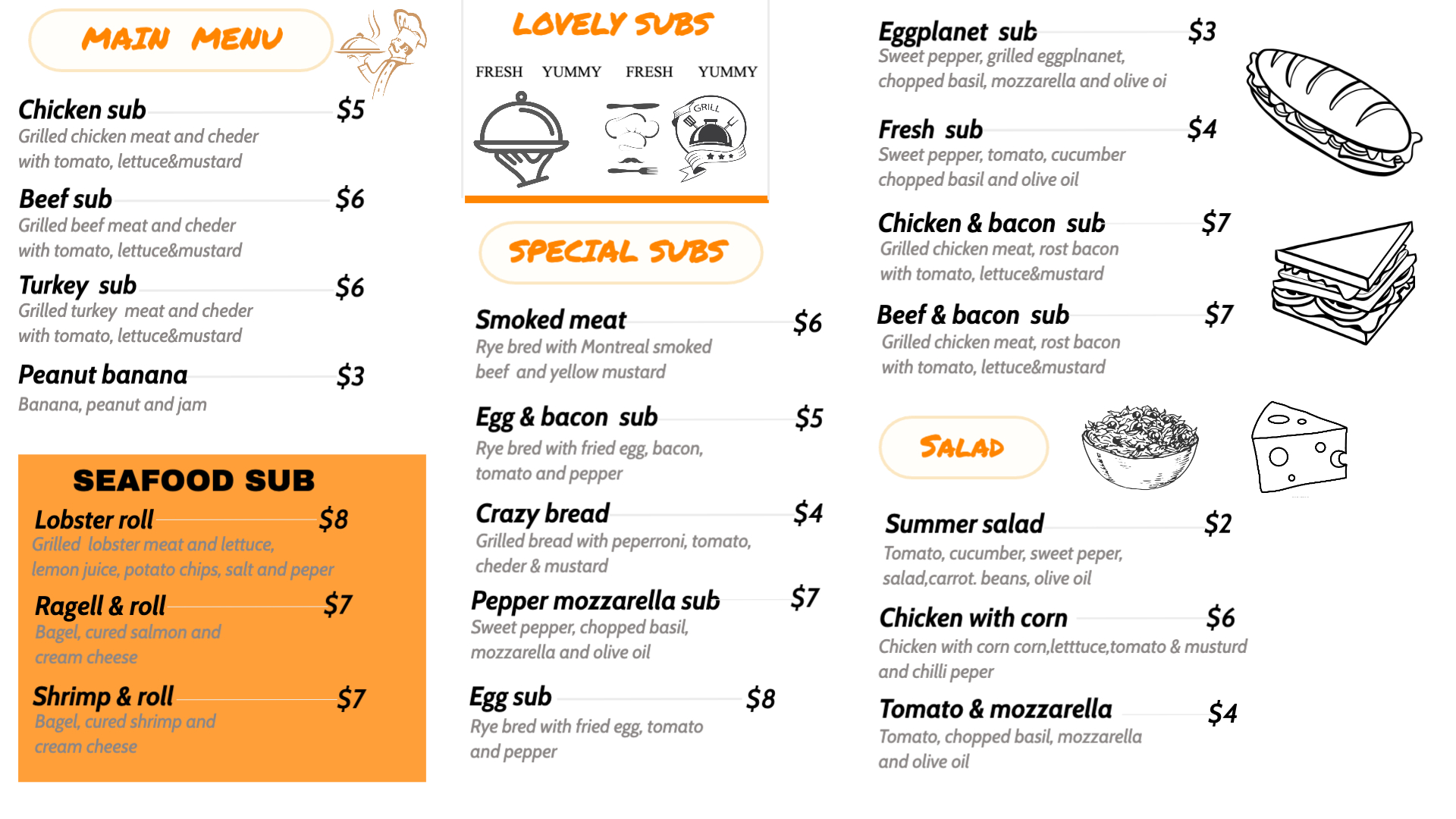 Savor the Subs Menu
