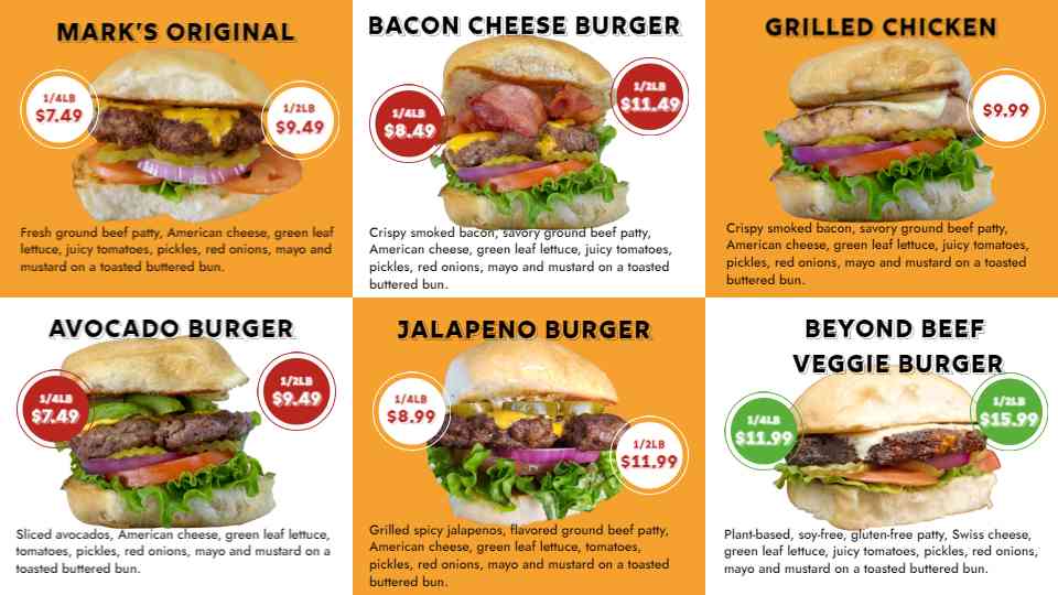 Signature Gourmet Burger Menu