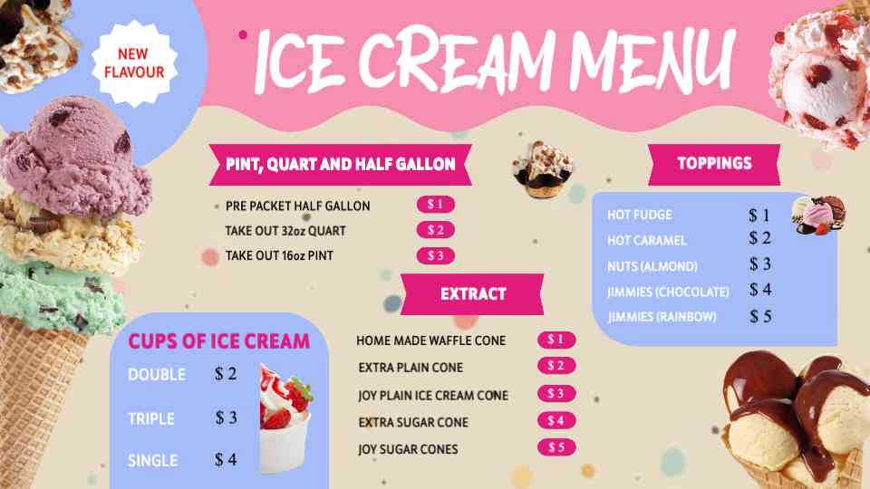 Sweet Scoops & Toppings Menu