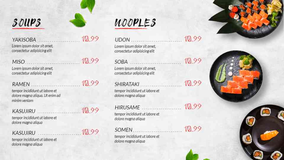 Minimalist Sushi & Noodle Menu Display