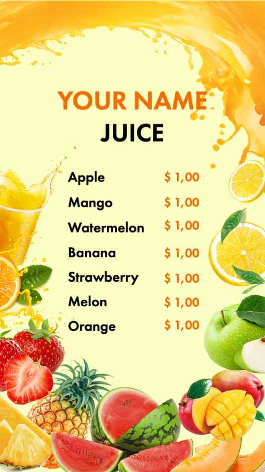 Fresh Fruit Juice Selections Menu