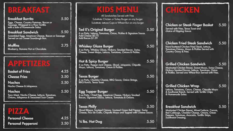 Texas Grillhouse & Classic Bites Menu