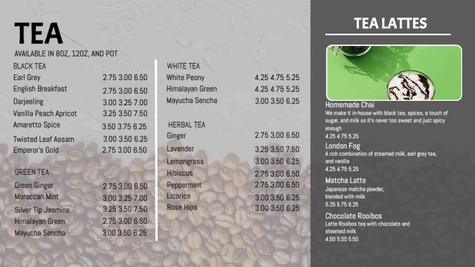 Clean & Modern Breakfast Tea Menu