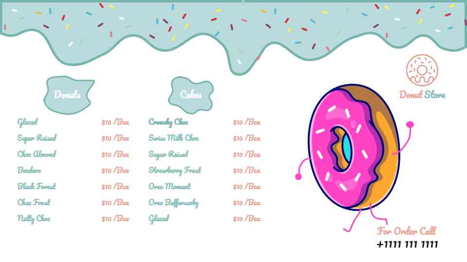 Sweet Sprinkles Donut & Cake Delight Menu