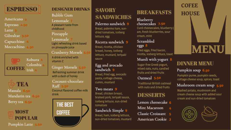 Gourmet Coffee & Savory Delights Menu