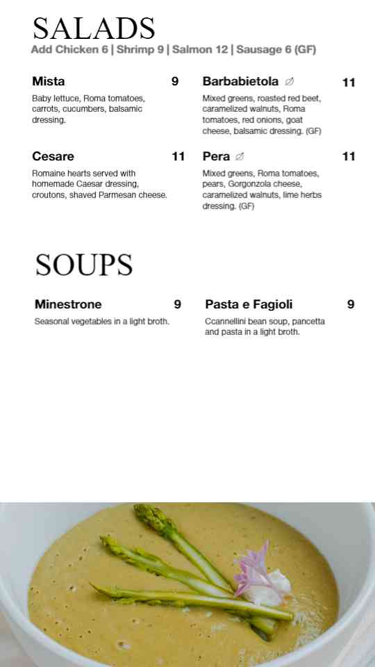 Fresh Greens & Hearty Soups Menu