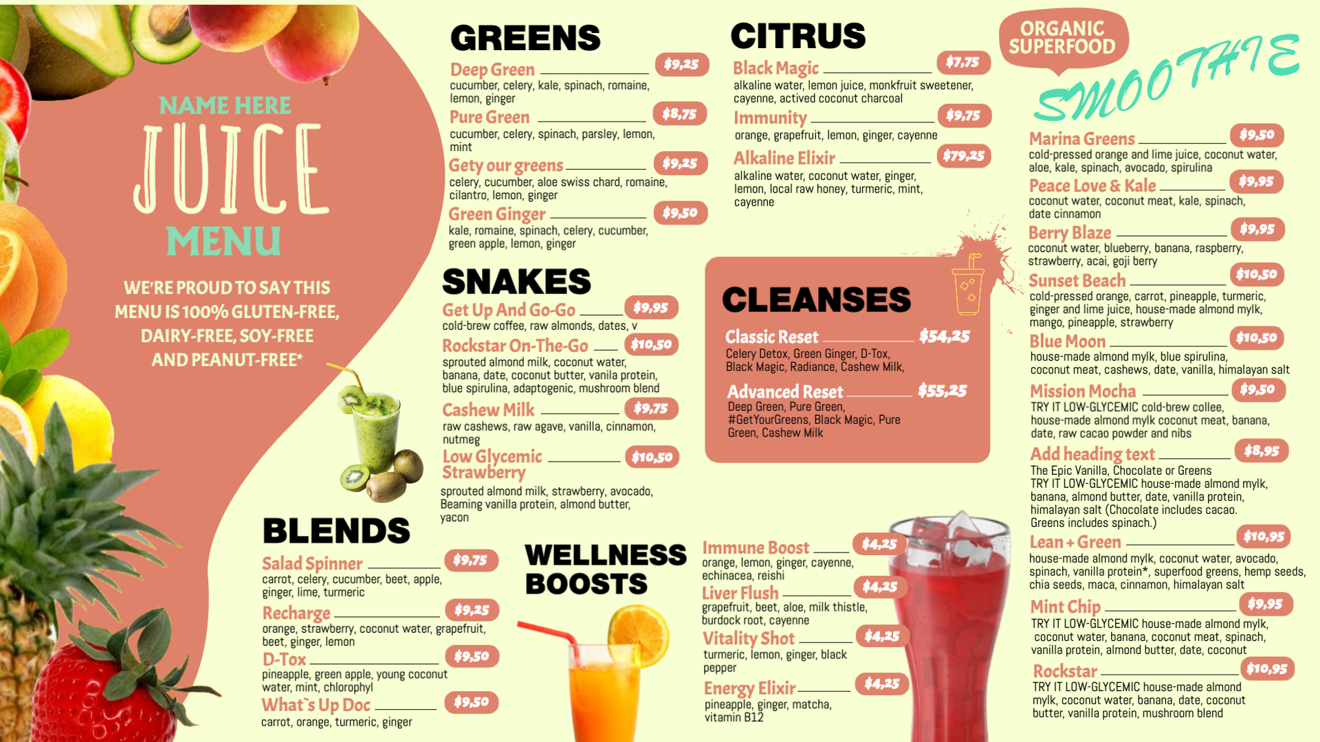 Revitalize Juices & Wellness Boost Menu