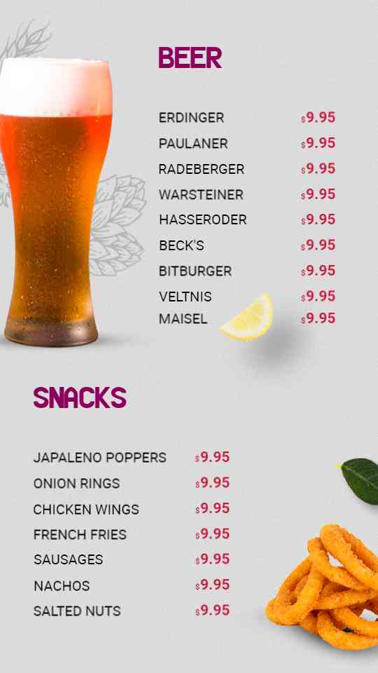 Classic Beer & Bar Bites Menu