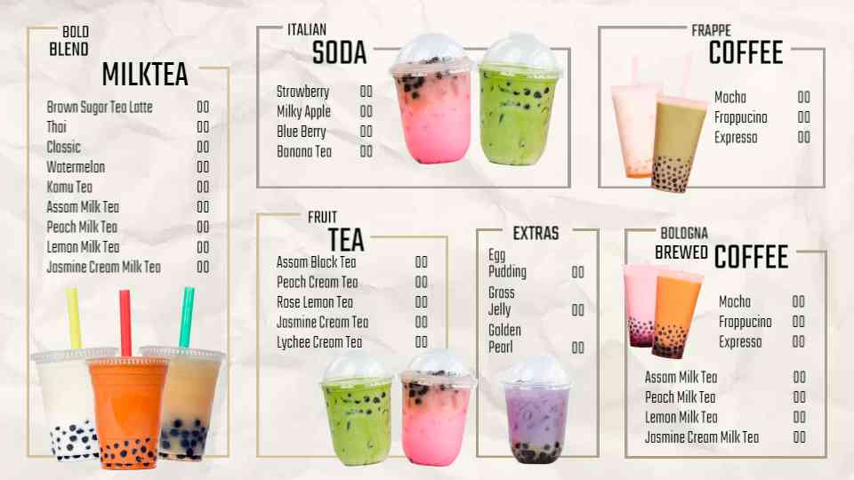 Creamy Boba & Artisan Tea Menu