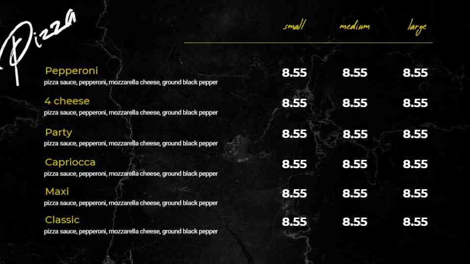 Gourmet Pizza Menu Display