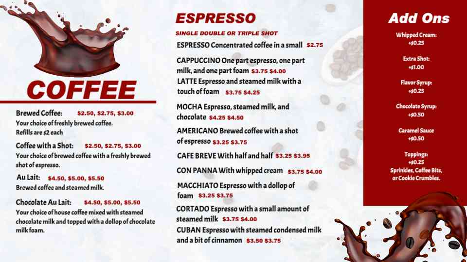 Signature Café Drinks Menu Template
