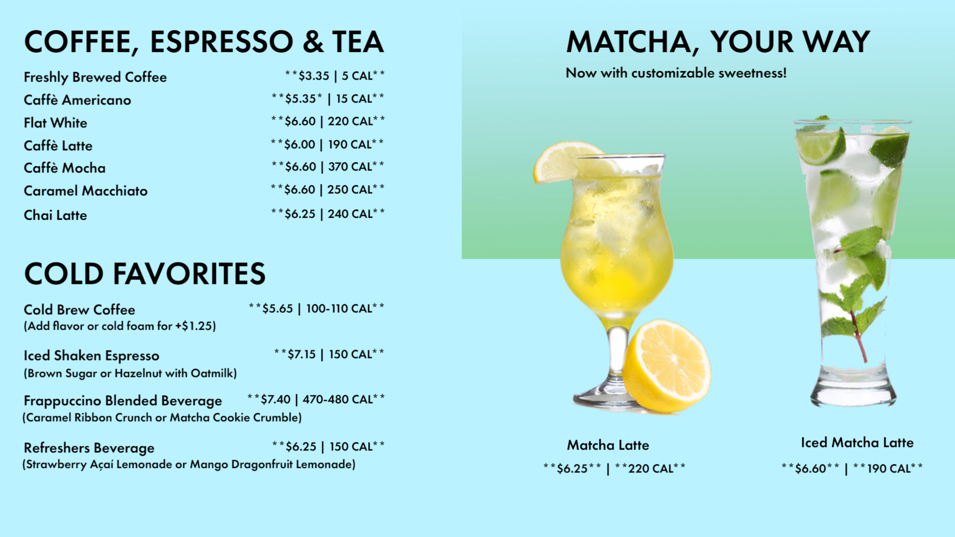 Airport Coffee & Tea Bar Menu Display