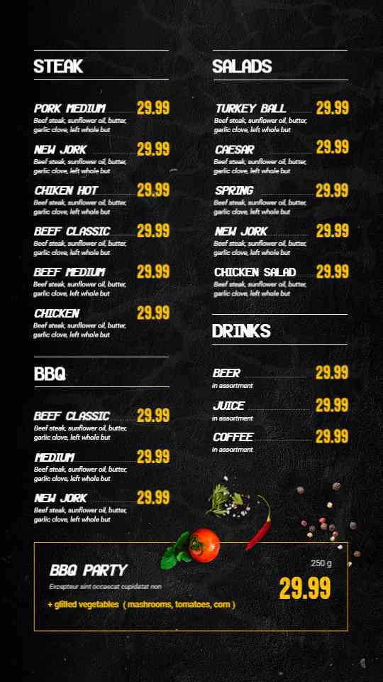 Rustic Steakhouse & BBQ Menu