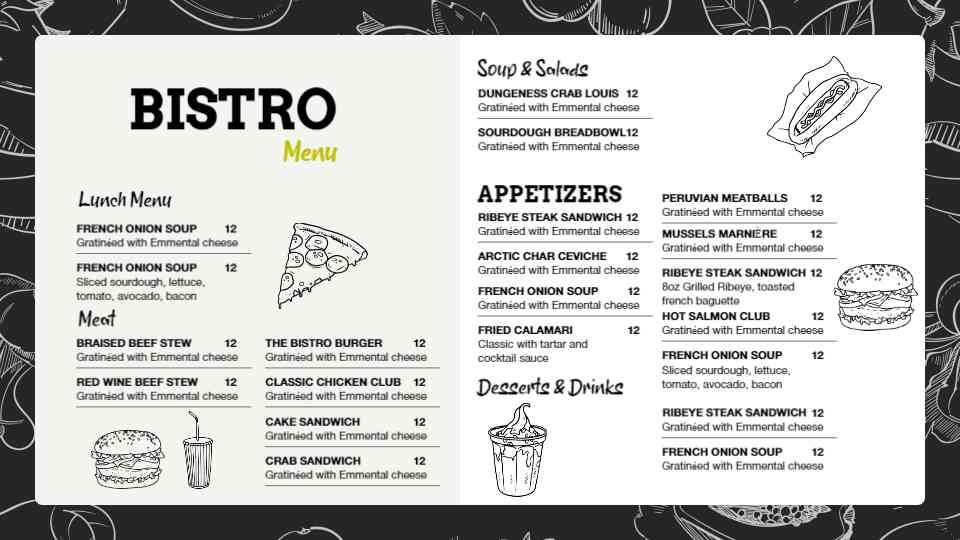 Vibrant Bistro Meal Menu