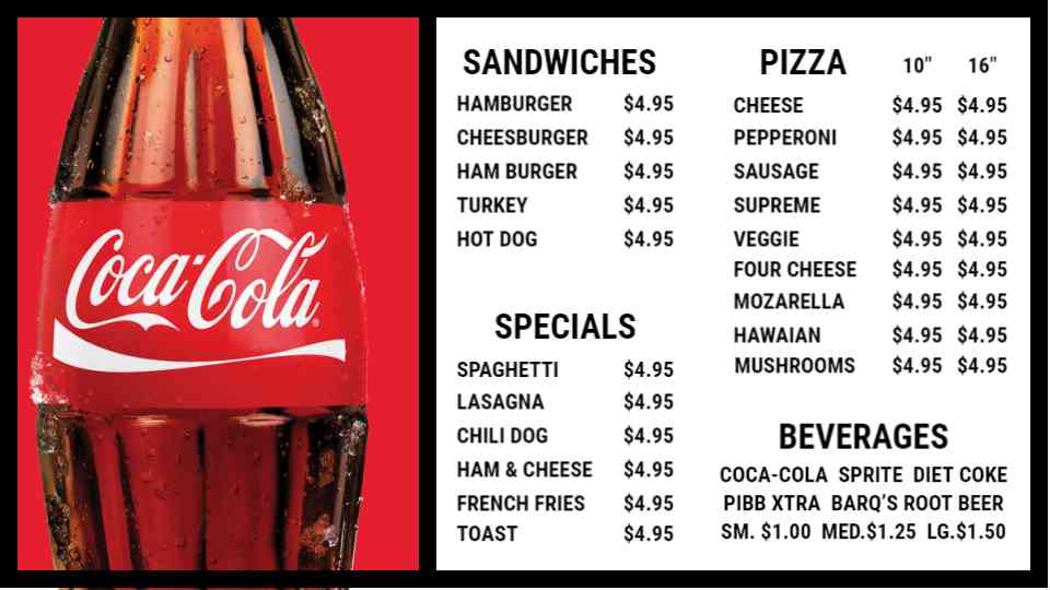 Coca-Cola Diner Delights Menu