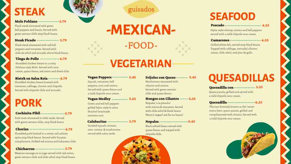 Mexican Guisados Menu Display