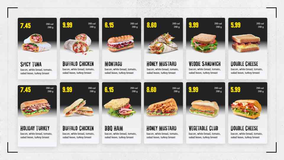 Customizable Gourmet Sandwich Menu