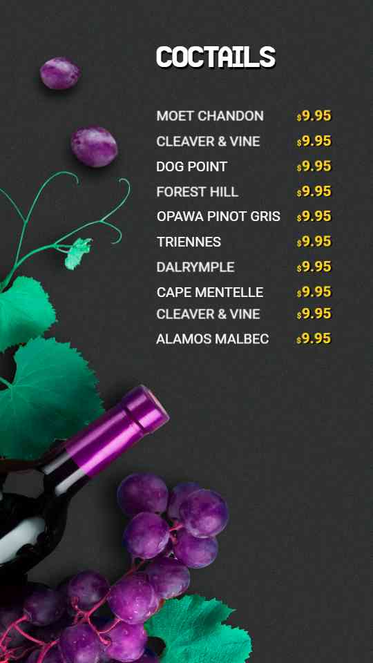 Classic Bar Menu Vertical