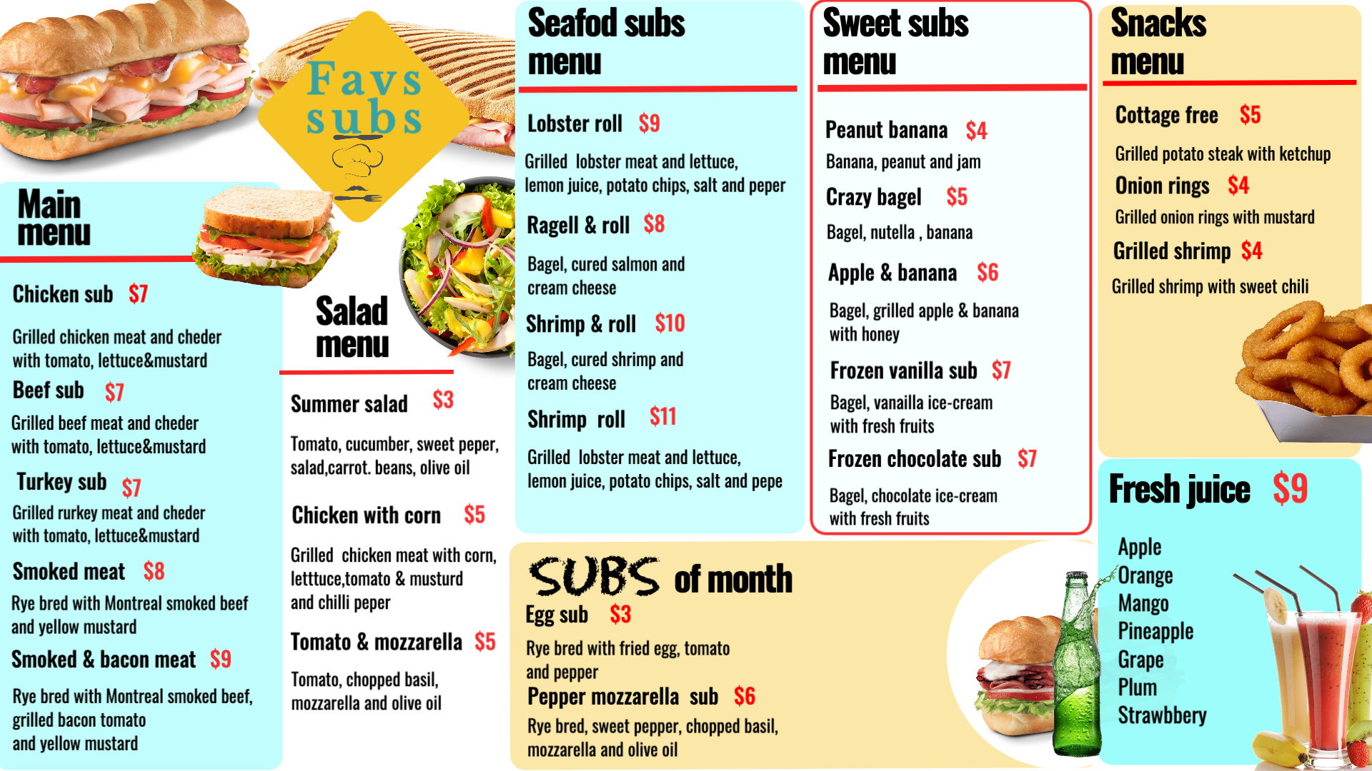 Deluxe Sub & Fresh Bites Menu