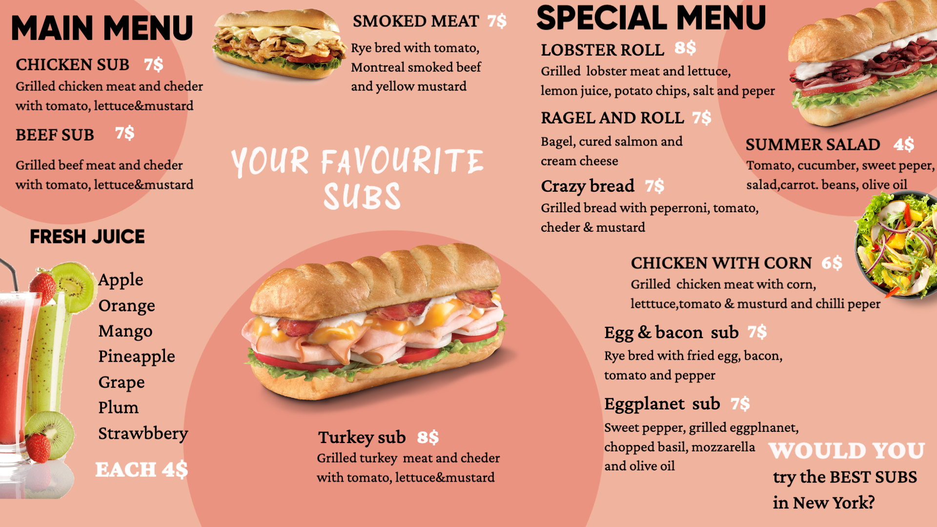 Flavorful Sub & Fresh Juice Menu