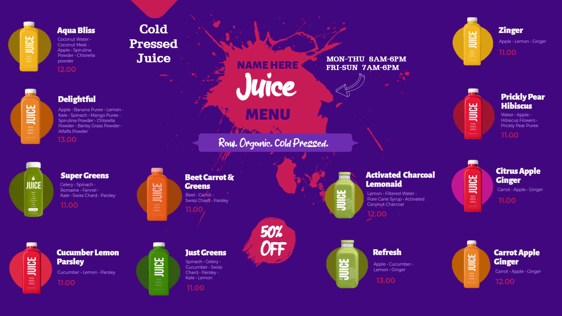 Farm Fresh Juices & Smoothie Selections Menu