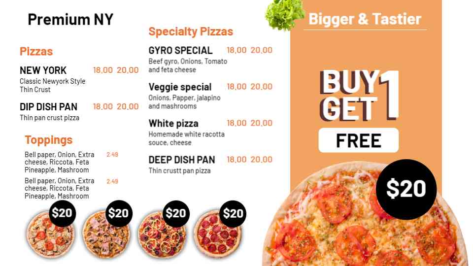 Pizzeria Combo & Toppings Menu