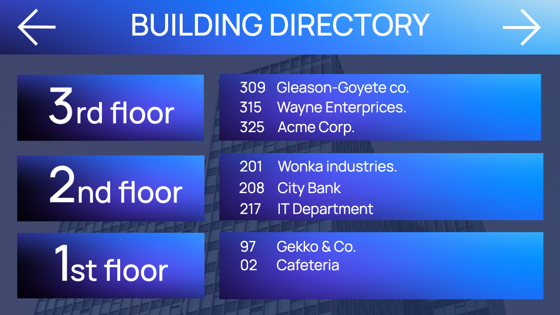Business Center Directory Display
