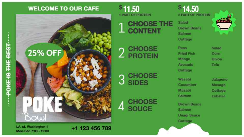 Customizable Poke Bowl & Salad Menu Display