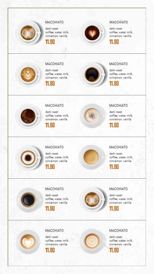 Macchiato Bliss Coffee Menu